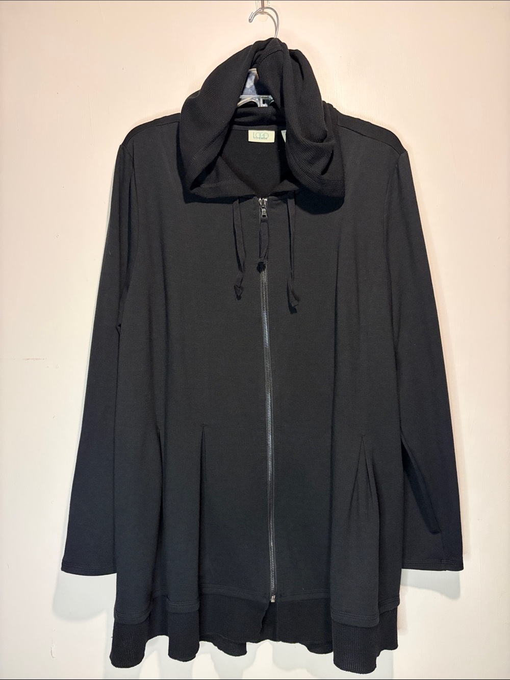 Logo Lounge Lori Goldstein Black Hooded Full Zip Knit Pleated Front Jacket XL